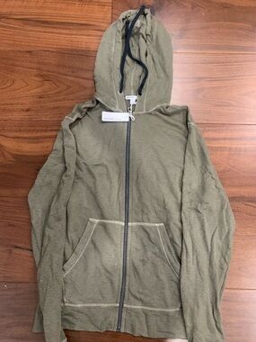 James Perse Olive Green Zip-Front Hoodie